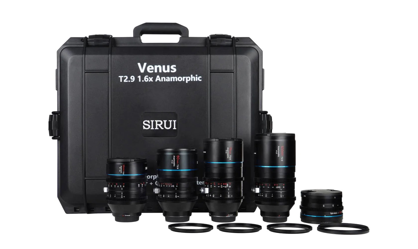 SIRUI Venus 35mm + 50mm + 75mm + 100mm + ADP125X - T2.9 1.6x anamorphote Vollformat-Objektive + Anamorphot Adapter 1.25x
